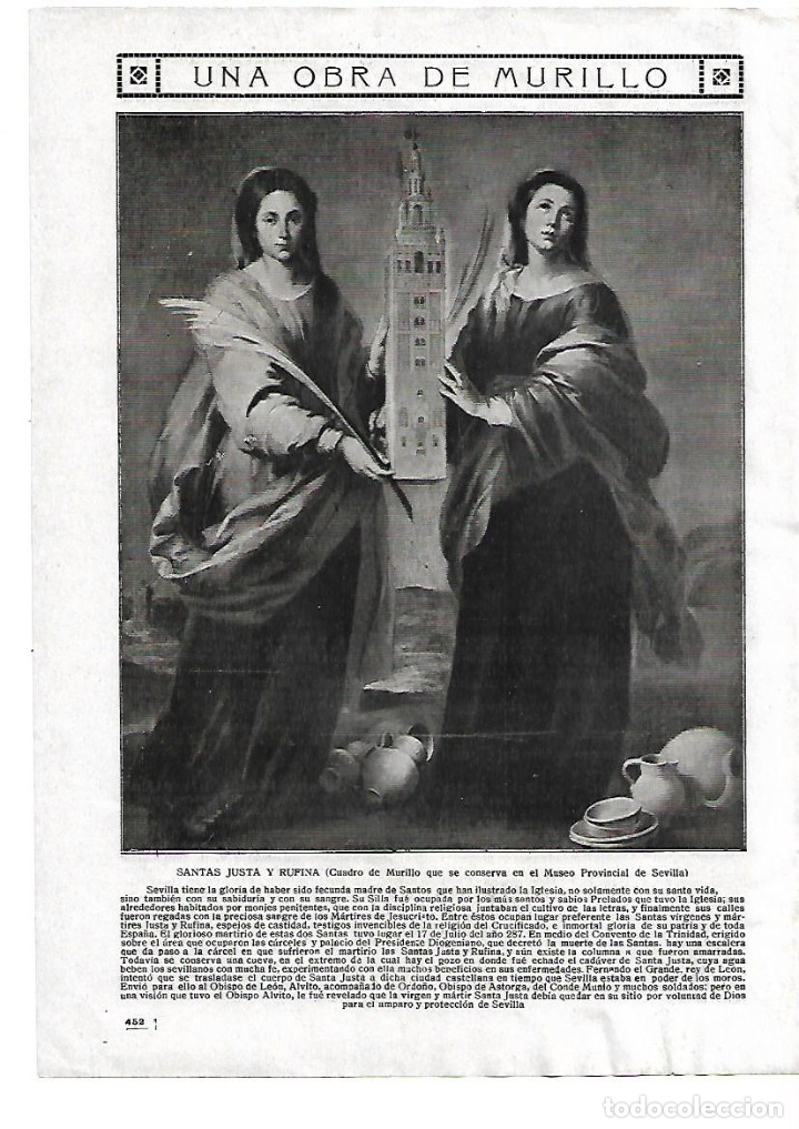 Collezionismo: A&Ntilde;O 1916 RECORTE PRENSA PINTURA MURILLO CUADRO SANTAS JUSTA Y RUPINA MUSEO PROVINCIAL SEVILLA