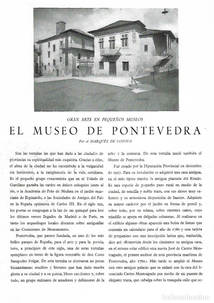 Coleccionismo: A&Ntilde;O 1949 RECORTE PRENSA EL MUSEO DE PONTEVEDRA DESPACHO MENDEZ NU&Ntilde;EZ CAPILLA SAN TELMO
