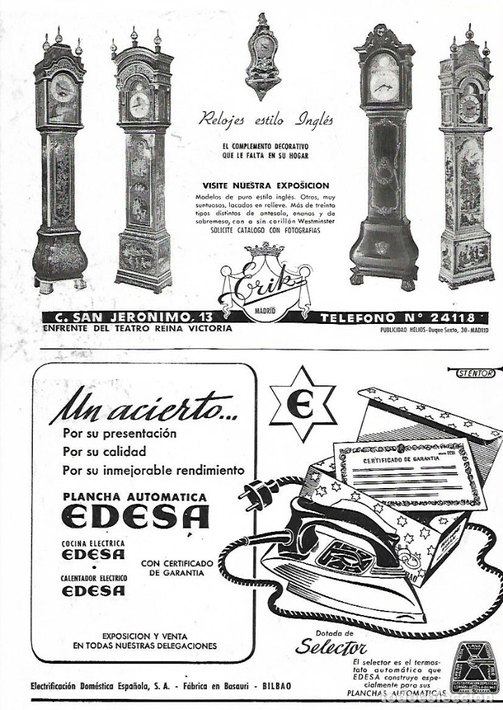 Collectionnisme: A&Ntilde;O 1949 RECORTE PRENSA PUBLICIDAD ELECTRODOMESTICOS PLANCHA AUTOMATICA EDESA