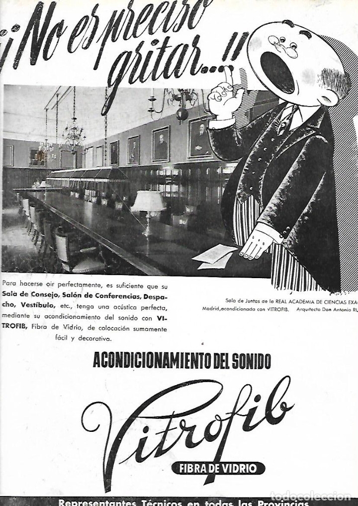 Collezionismo: A&Ntilde;O 1949 RECORTE PRENSA PUBLICIDAD VITROFIB FIBRA DE VIDRIO ACONDICIONAMIENTO DEL SONIDO