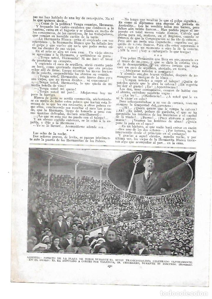 Collezionismo: A&Ntilde;O 1932 RECORTE PRENSA AZPEITIA CHICHARRO MITIN TRADICIONALISTA PLAZA DE TOROS
