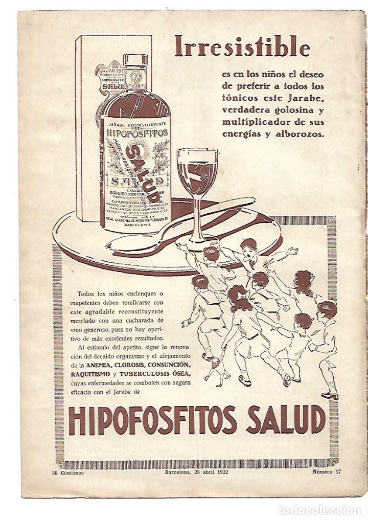 Coleccionismo: A&Ntilde;O 1932 RECORTE PRENSA PUBLICIDAD JARABE HIPOFOSFITOS SALUD RECONSTITUYENTE