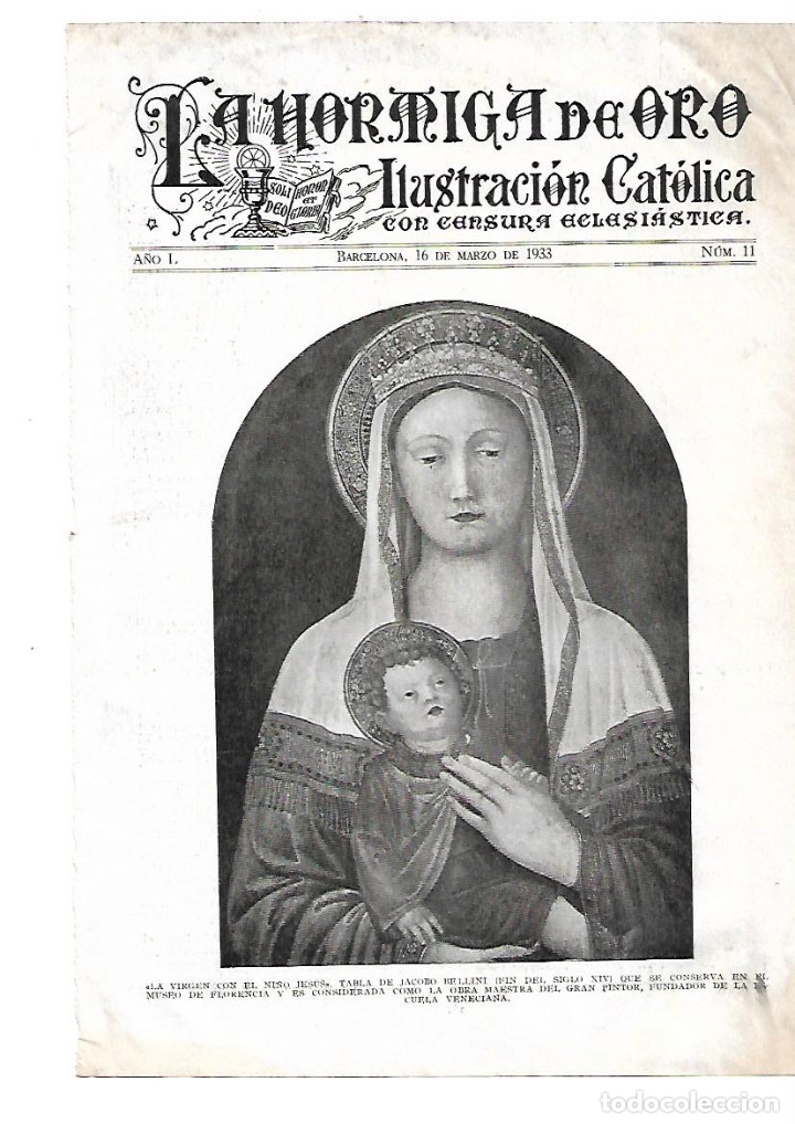 Coleccionismo: A&Ntilde;O 1933 RECORTE PRENSA ARTE PINTURA LA VIRGEN CON EL NI&Ntilde;O JESUS TABLA DE JACOBO BELLINI