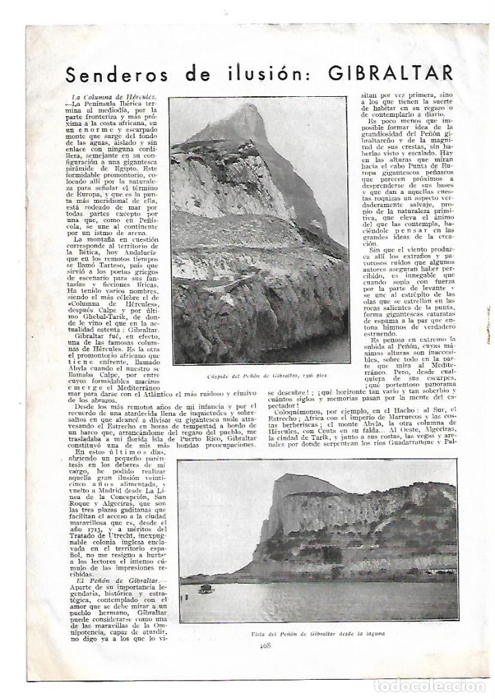 Coleccionismo: A&Ntilde;O 1933 RECORTE PRENSA GIBRALTAR PE&Ntilde;ON CIUDAD
