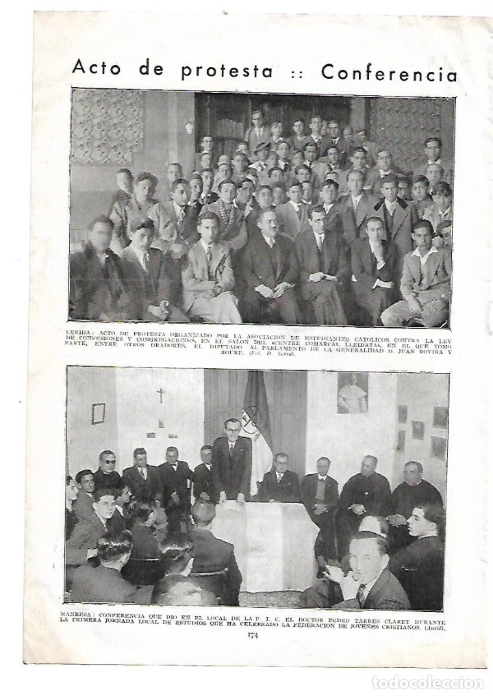 Coleccionismo: A&Ntilde;O 1933 RECORTE PRENSA MANRESA CONFERENCIA PEDRO TARRES CLARET FEDERACION JOVENES CRISTIANOS