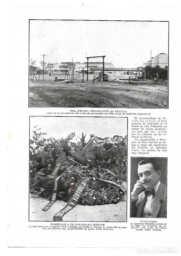 Collezionismo: A&Ntilde;O 1914 RECORTE PRENSA SEVILLA PRADO DE SAN SEBASTIAN CAMPO RECREO ESCOLAR APARATOS GIMANSTICOS