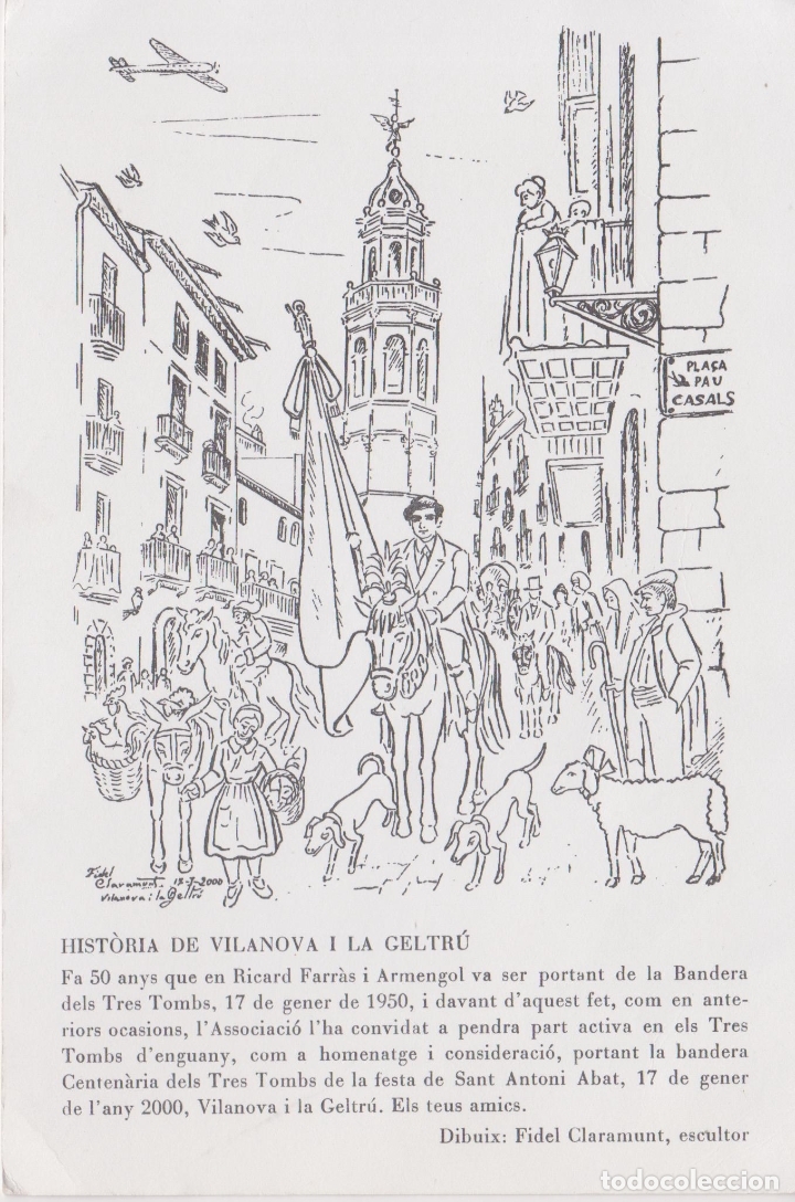 Collecting paper: LAMINA HIST&Ograve;RIA DE VILANOVA I LA GELTR&Uacute; - DIBUIX FIDEL CLARAMUNT - DORS EN BLANC - (11,5X17,5)