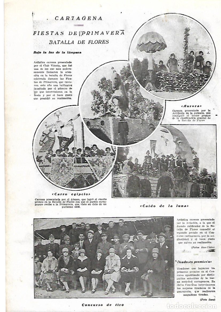 Coleccionismo: A&Ntilde;O 1928 RECORTE PRENSA CARTAGENA FIESTAS DE PRIMAVERA BATALLA FLORES CARROZAS CONCURSO TIRO