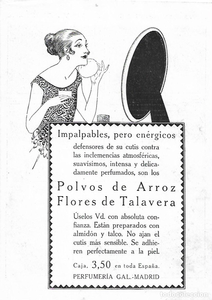 Collectionnisme: A&Ntilde;O 1924 RECORTE PRENSA PUBLICIDAD COSMETICA POLVOS DE ARROZ FLORES DE TALAVERA PERFUMERIA GAL