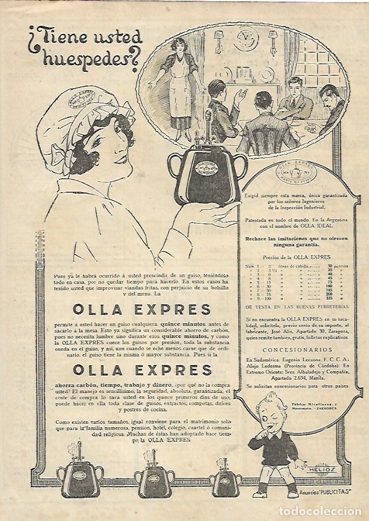 Collecting paper: A&Ntilde;O 1924 RECORTE PRENSA PUBLICIDAD OLLA EXPRES BATERIA DE COCINA
