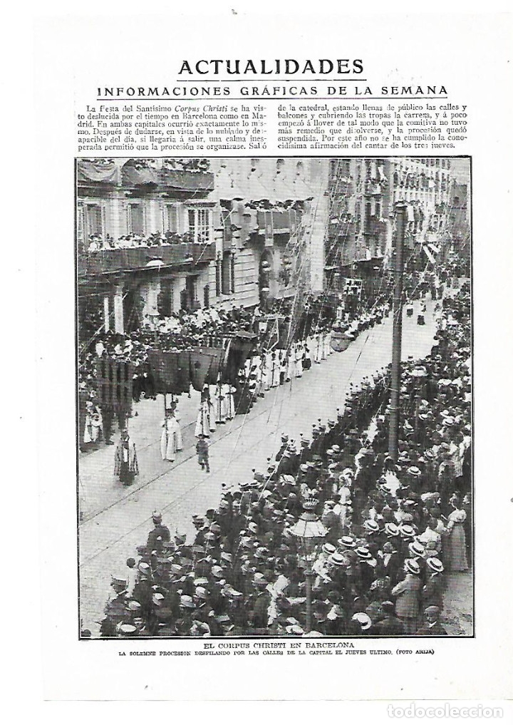 Colecionismo: A&Ntilde;O 1914 RECORTE PRENSA BARCELONA PROCESION DEL CORPUS CHRISTI BARCELONETA FOTOGRAFIA ARIJA