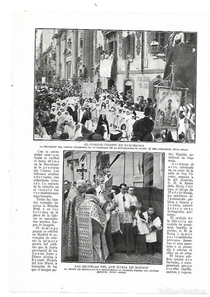 Collectionnisme: A&Ntilde;O 1914 RECORTE PRENSA MADRID BENDICION PRIMERA PIEDRA EDIFICIO ESCUELAS DEL AVE MARIA
