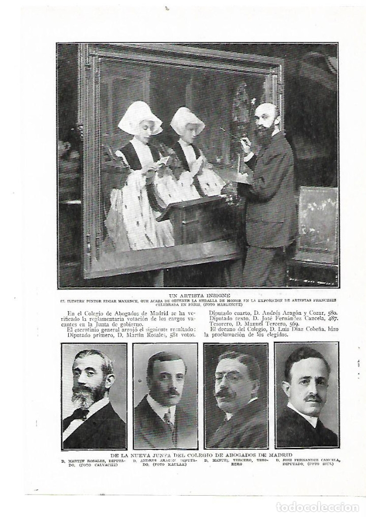 Coleccionismo: A&Ntilde;O 1914 RECORTE PRENSA PINTURA PINTOR EDGAR MAXENCE MEDALLA HONOR EXPOSICION PARIS