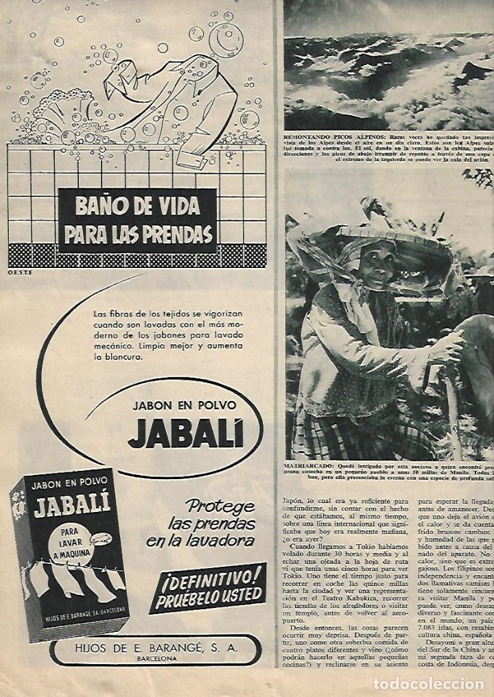 Collezionismo: A&Ntilde;O 1958 RECORTE PRENSA PUBLICIDAD JABON EN POLVO JABALI LAVADORA LAVADO A MAQUINA HIJOS BARANGE BCN