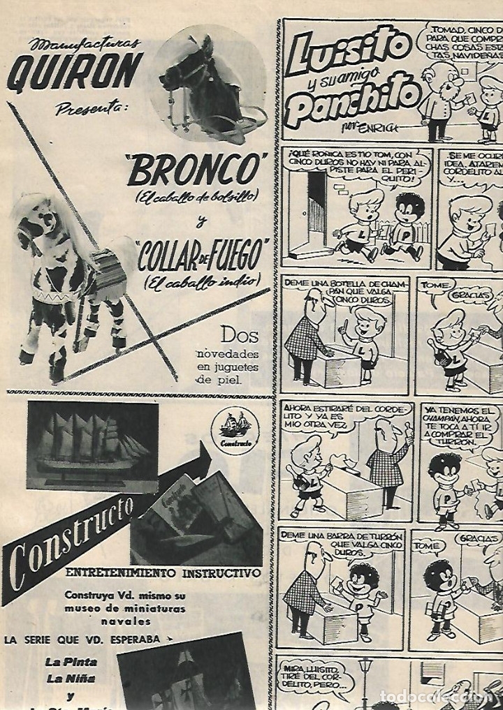 Colecionismo: A&Ntilde;O 1958 RECORTE PRENSA PUBLICIDAD MANUFACTURAS QUIRON JUGUETES PIEL CABALLITOS BRONCO COLLAR FUEGO