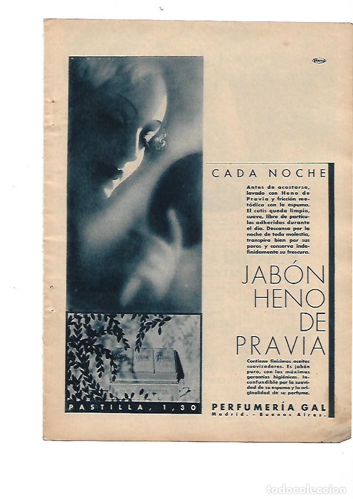 Collecting paper: A&Ntilde;O 1934 RECORTE PRENSA PUBLICIDAD PASTILLA DE JABON HENO DE PRAVIA PERFUMERIA GAL