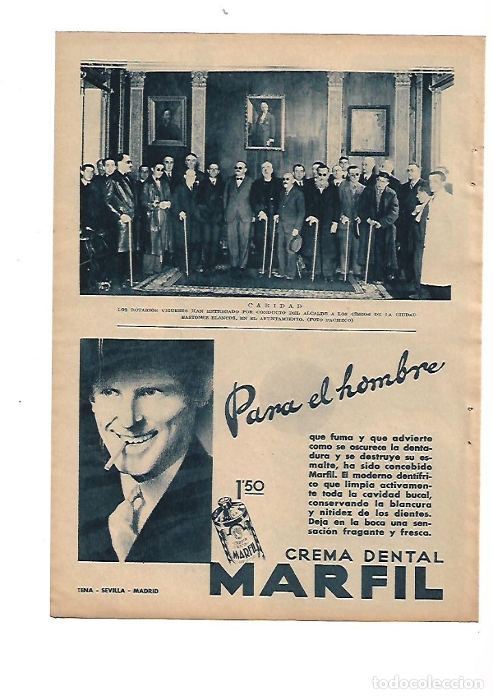 Collectionnisme: A&Ntilde;O 1934 RECORTE PRENSA PUBLICIDAD CREMA DENTAL MARFIL PARA HOMBRE DENTIFRICO
