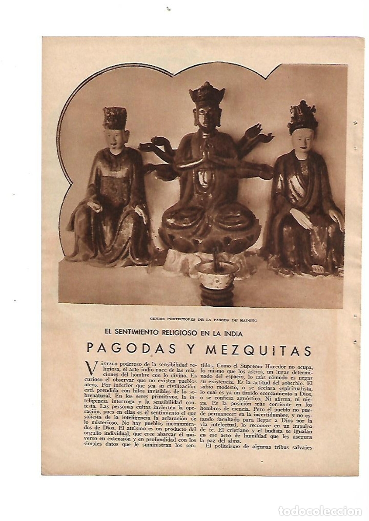 Collectionnisme: A&Ntilde;O 1934 RECORTE PRENSA INDIA RELIGION PAGODAS Y MEZQUITAS SENTIMIENTO RELIGIOSO EN LA INDIA