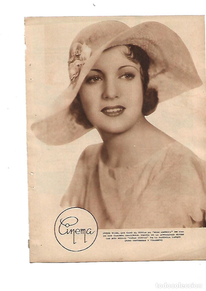 Collecting paper: A&Ntilde;O 1934 RECORTE PRENSA CINE FOTOGRAFIA ACTRIZ IRENE WARE MISS AMERICA