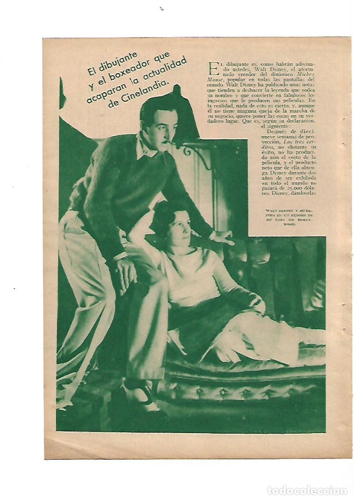 Coleccionismo: A&Ntilde;O 1934 RECORTE PRENSA CINE DIBUJO ANIMACION WALT DISNEY MICKEY MINNIE MOUSE