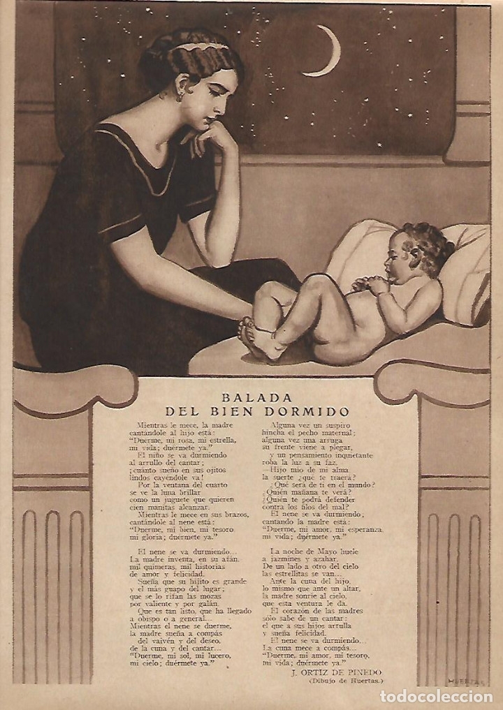 Collecting paper: A&Ntilde;O 1924 RECORTE PRENSA POESIA BALADA DEL BIEN DORMIDO ORTIZ DE PINEDO DIBUJO HUERTAS ILUSTRACION
