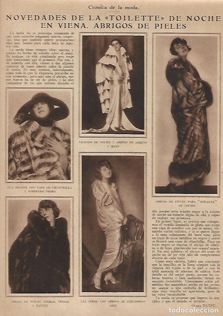 Colecionismo: A&Ntilde;O 1924 RECORTE PRENSA MODA MUJER ABRIGOS DE PIEL NOVEDADES LA TOILETTE DE NOCHE EN VIENA