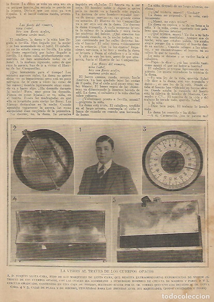 Collectionnisme: A&Ntilde;O 1924 RECORTE PRENSA JOAQUIN SANTA CARA VISION A TRAVES CUERPOS OPACOS