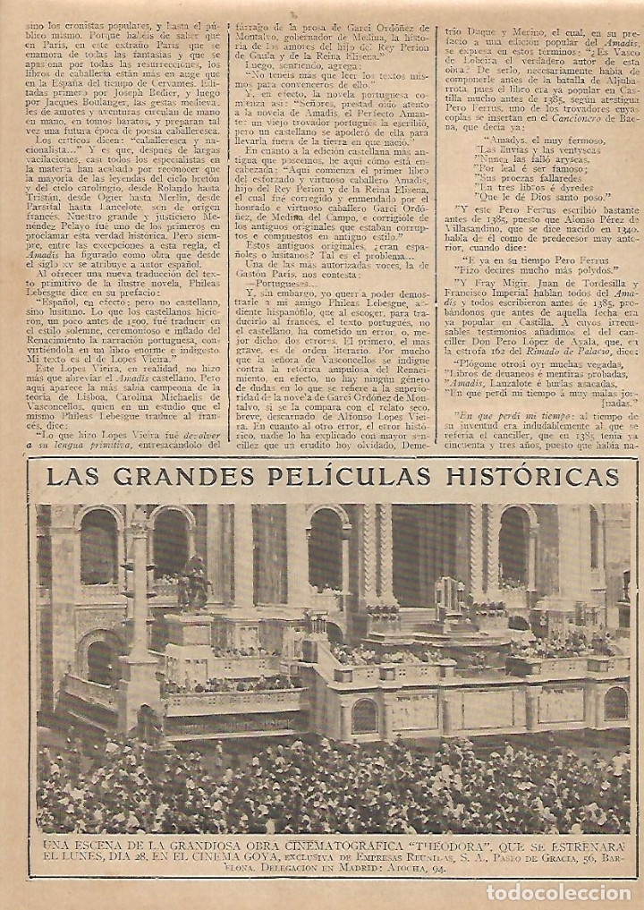Collecting paper: A&Ntilde;O 1924 RECORTE PRENSA CINE ESTRENO PELICULA THEODORA EN EL CINEMA GOYA
