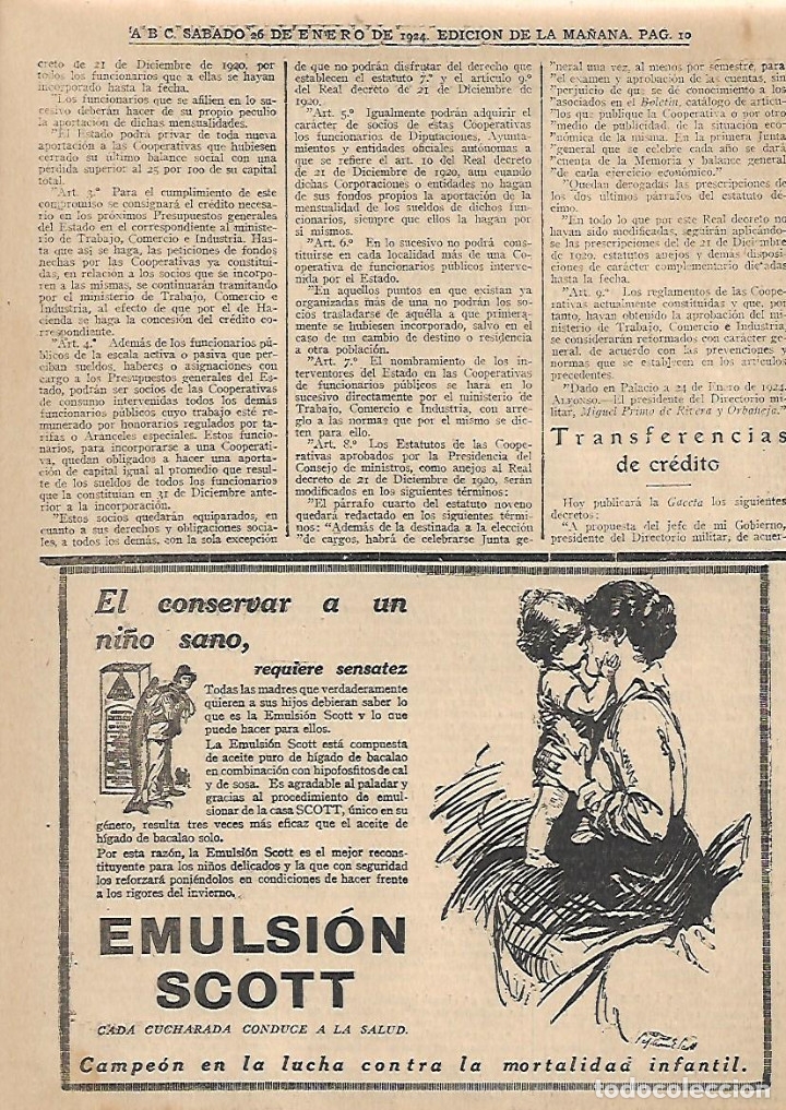 Collecting paper: A&Ntilde;O 1924 RECORTE PRENSA PUBLICIDAD RECONSTITUYENTE EMULSION SCOTT LUCHA CONTRA MORTALIDAD INFANTIL