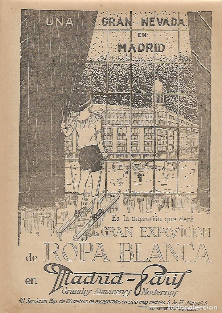 Collezionismo: A&Ntilde;O 1924 RECORTE PRENSA PUBLICIDAD GRANDES ALMACENES MODERNOS MADRID PARIS ROPA BLANCA