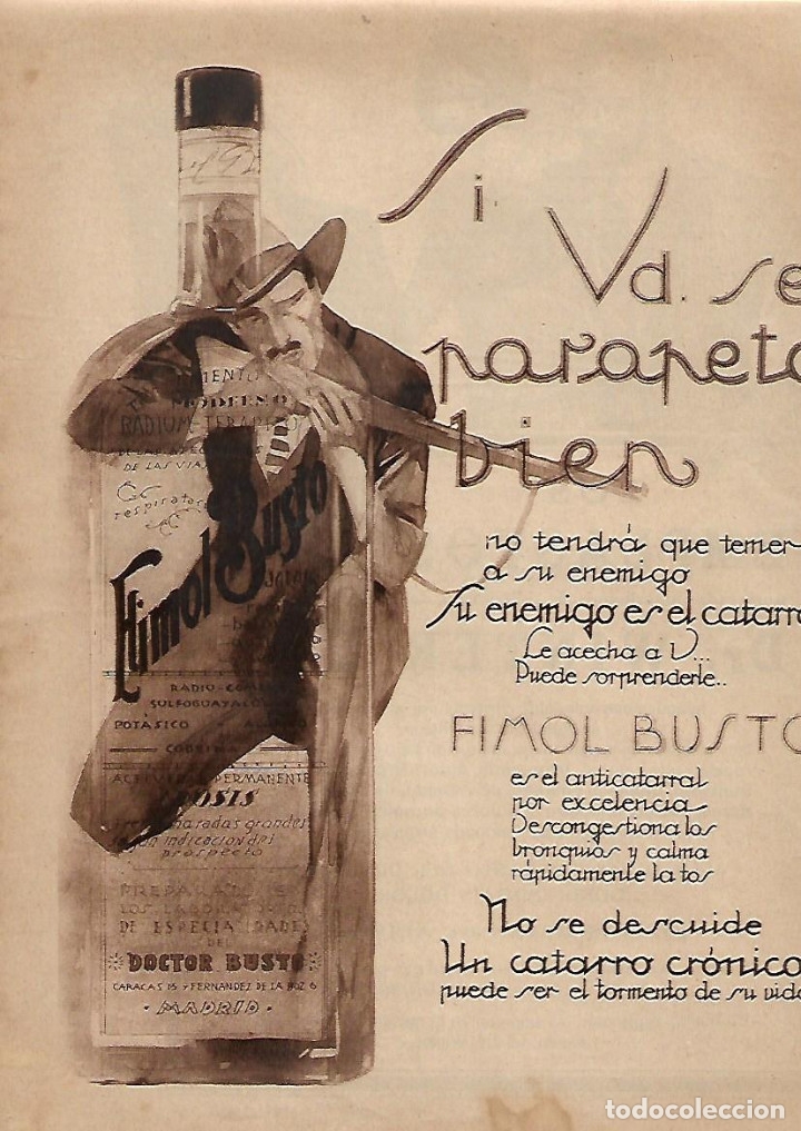 Collecting paper: A&Ntilde;O 1924 RECORTE PRENSA PUBLICIDAD FIMOL BUSTO JARABE CATARRO