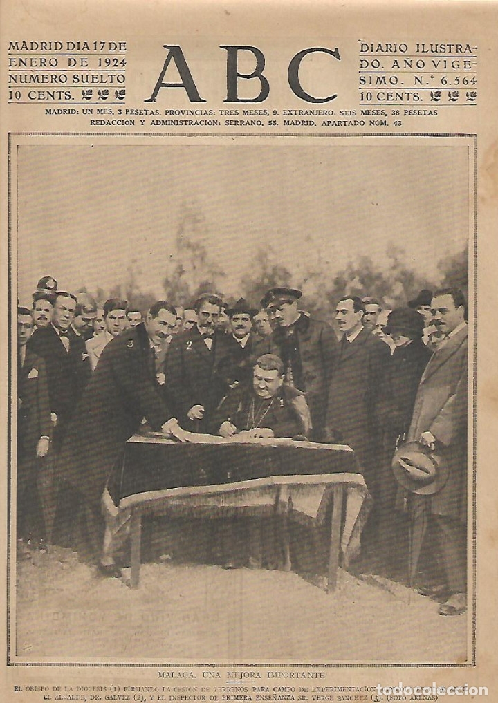 Colecionismo: A&Ntilde;O 1924 RECORTE PRENSA MALAGA CESION DE TERRENOS PARA CAMPO DE EXPERIMENTACION AGRICOLA ESCOLAR