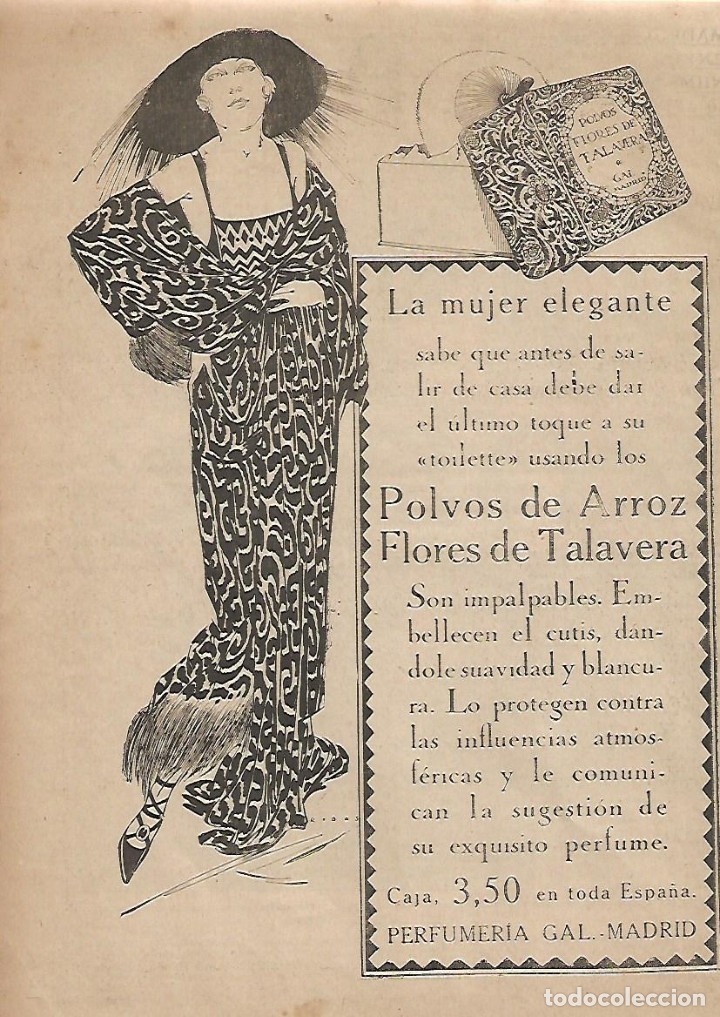 Collectionnisme: A&Ntilde;O 1924 RECORTE PRENSA PUBLICIDAD COSMETICA MAQUILLAJE POLVOS DE ARROZ FLORES DE TALAVERA GAL
