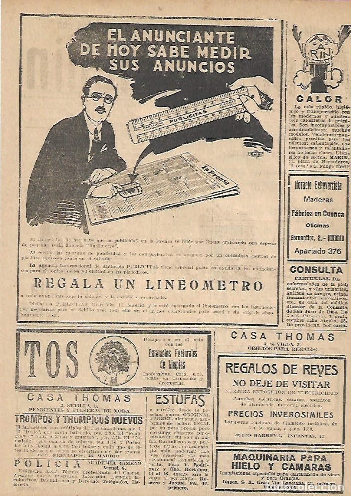 Colecionismo: A&Ntilde;O 1924 RECORTE PRENSA PUBLICIDAD LINEOMETRO ANUNCIOS PUBLICITAS