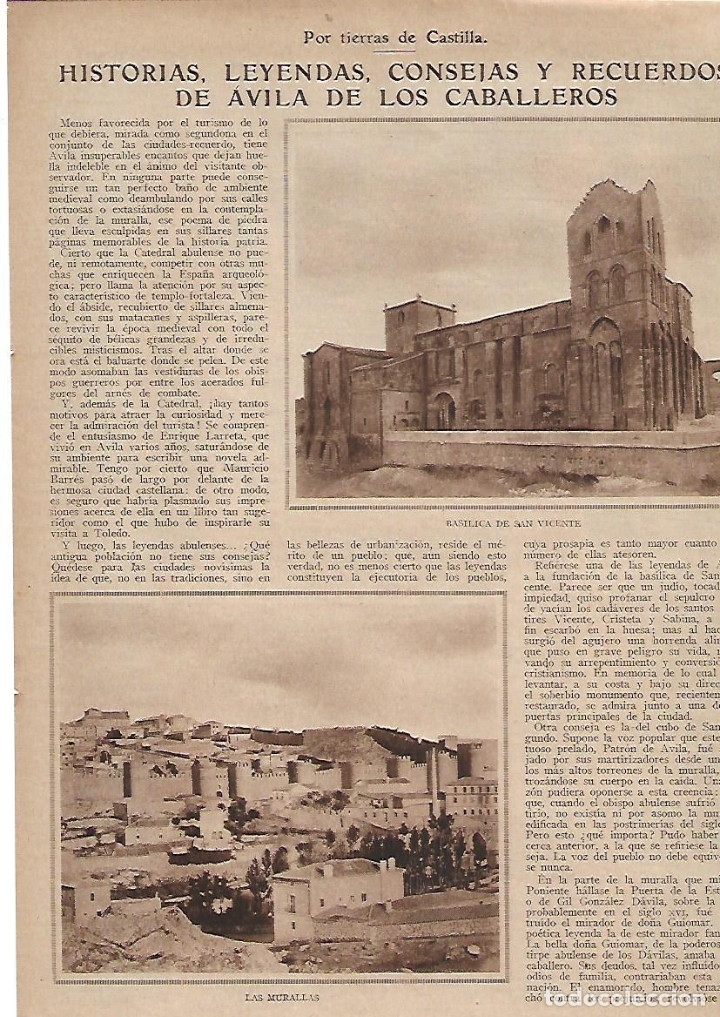 Coleccionismo: A&Ntilde;O 1924 RECORTE PRENSA AVILA DE LOS CABALLEROS HISTORIAS LEYENDAS CONSEJAS RECUERDOS
