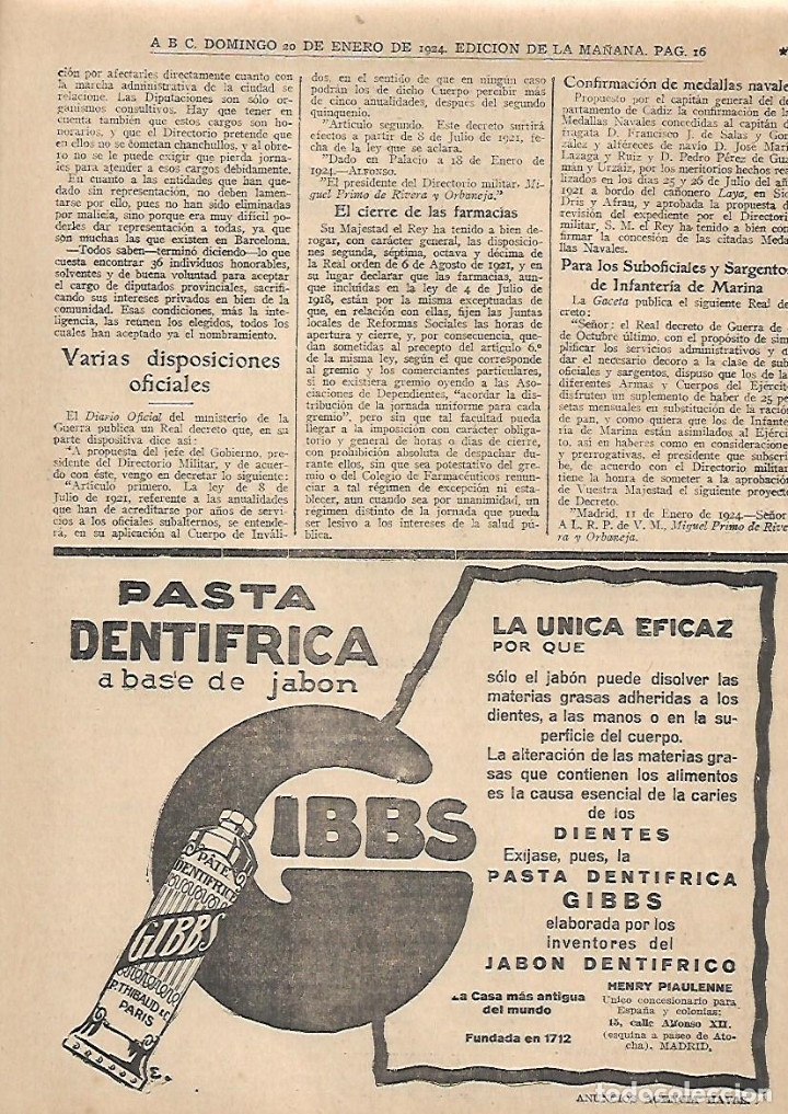 Collecting paper: A&Ntilde;O 1924 RECORTE PRENSA PUBLICIDAD GIBBS JABON DENTIFRICO PASTA DENTIFRICA