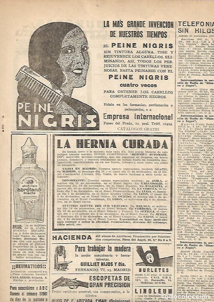 Collectionnisme: A&Ntilde;O 1933 RECORTE PRENSA PUBLICIDAD PEINE NIGRIS PEINADO CABELLOS