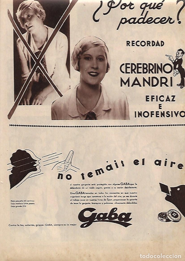 Collecting paper: A&Ntilde;O 1933 RECORTE PRENSA PUBLICIDAD PASTILLAS GABA TOS RESFRIADOS CATARRO