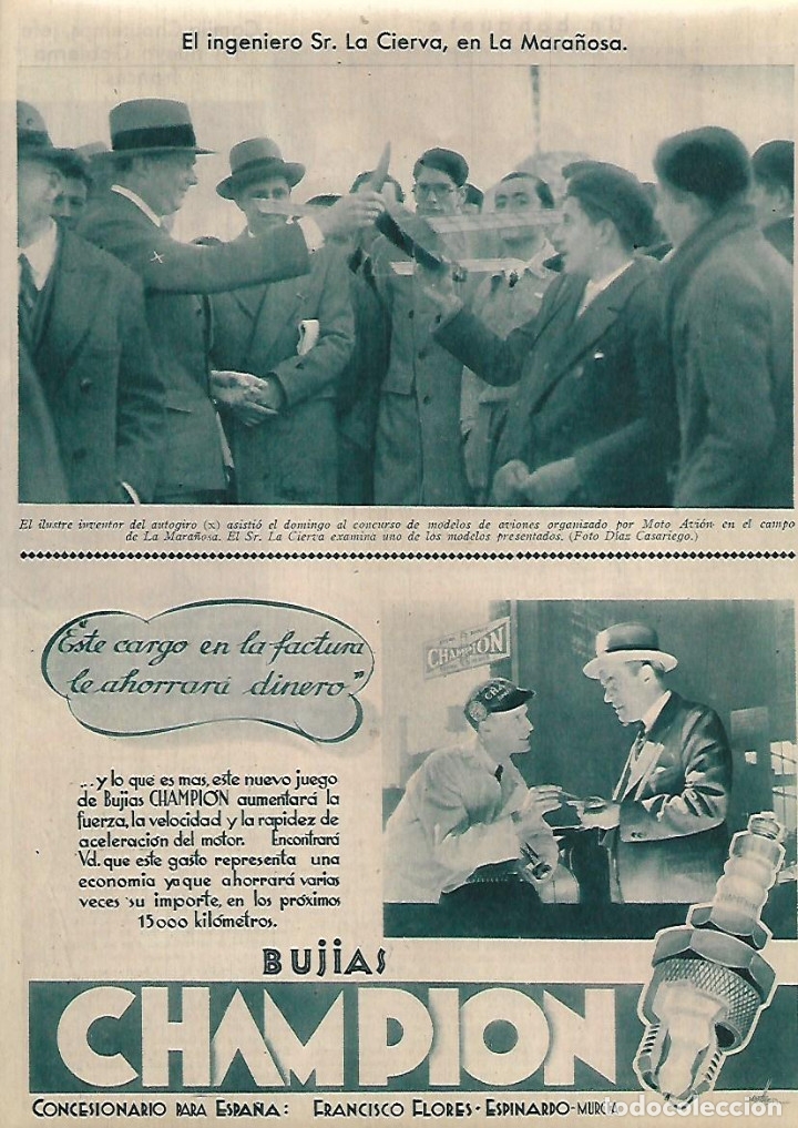 Colecionismo: A&Ntilde;O 1933 RECORTE PRENSA EL INGENIERO DE LA CIERVA EN LA MARA&Ntilde;OSA MADRID