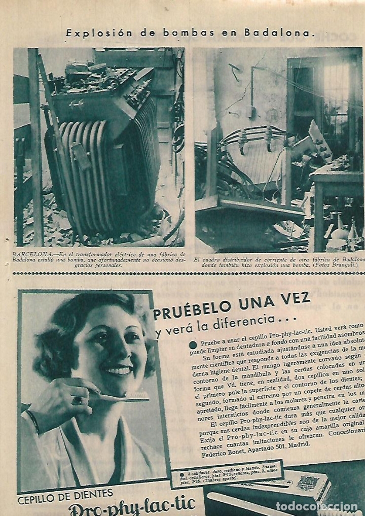 Colecionismo: A&Ntilde;O 1933 RECORTE PRENSA EXPLOSION DE BOMBAS EN UNA FABRICA DE BADALONA FOTO BRANGULI