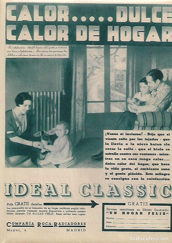 Collecting paper: A&Ntilde;O 1933 RECORTE PRENSA PUBLICIDAD COMPA&Ntilde;IA ROCA RADIADORES IDEAL CLASSIC CALEFACCION
