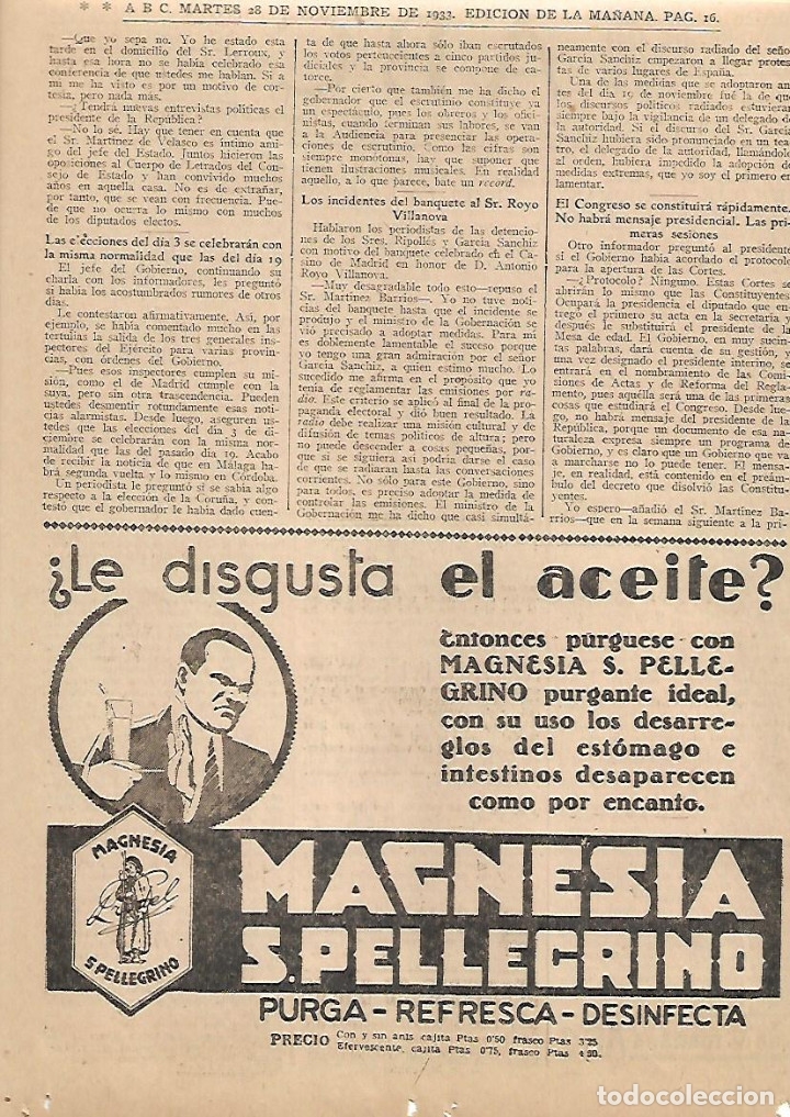 Collecting paper: A&Ntilde;O 1933 RECORTE PRENSA PUBLICIDAD MAGNESIA SAN PELLEGRINO PURGANTE