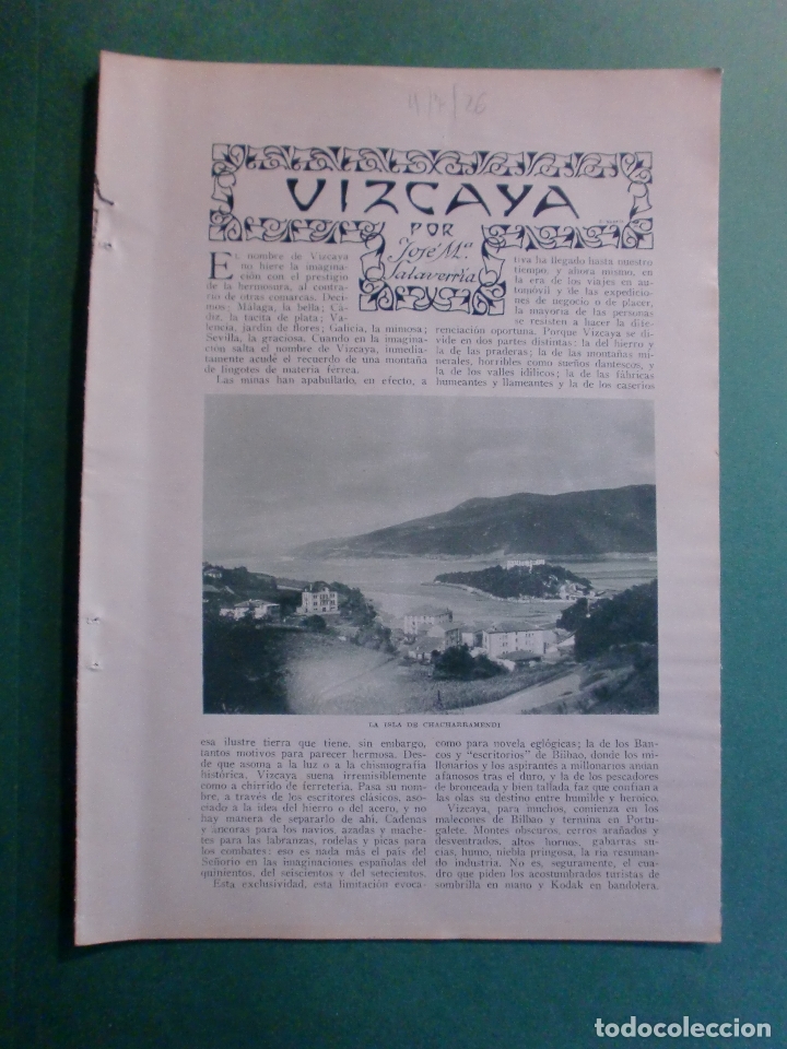 Collectionnisme: VIZCAYA POR JOSE MARIA SALAVERRIA FOTOS ESPIGA - 04/07/1926
