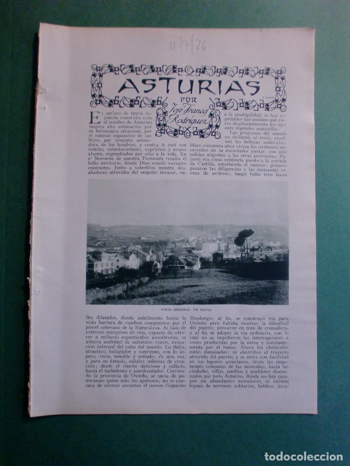 Coleccionismo: ASTURIAS POR JOS&Eacute; FRANCOS RODRIGUEZ FOTOS HEREZ - G. ZAMORA - G. ROBES - 04/07/1926