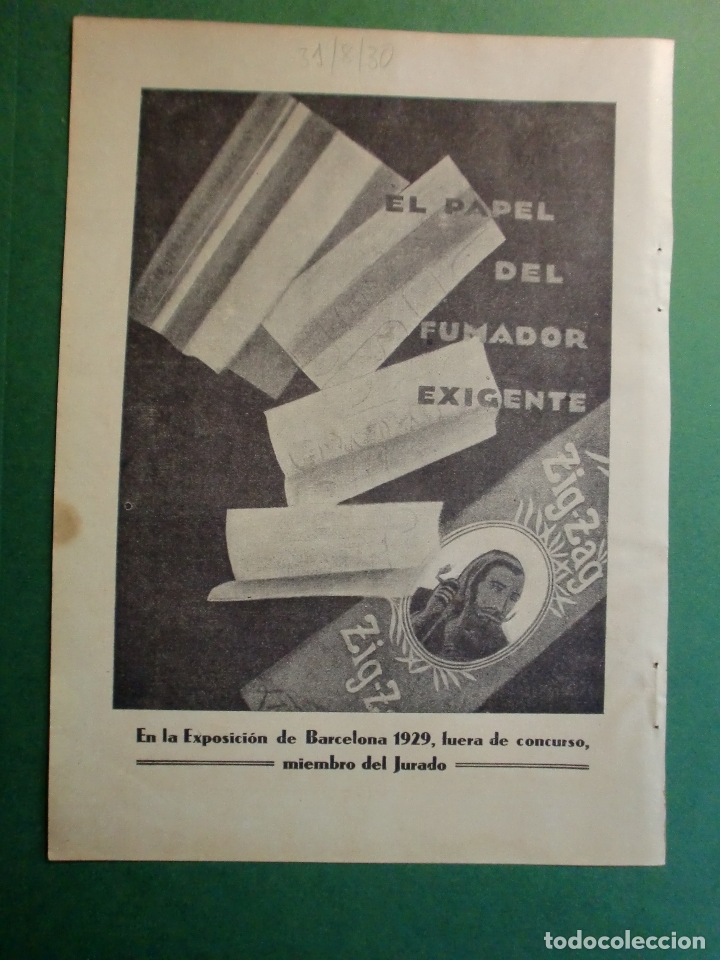 Colecionismo: EL PAPEL DEL FUMADOR EXIGENTE ZIG - ZAG - 21/08/1930