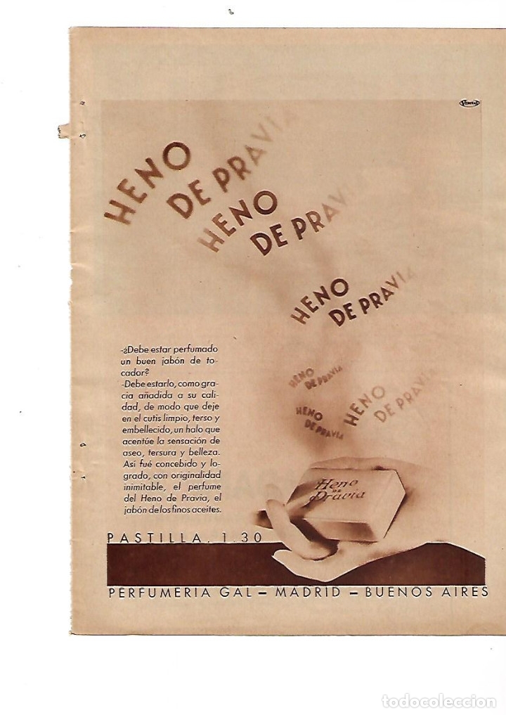 Collecting paper: A&Ntilde;O 1934 RECORTE PRENSA PUBLICIDAD PASTILLA DE JABON HENO DE PRAVIA PERFUMERIA GAL