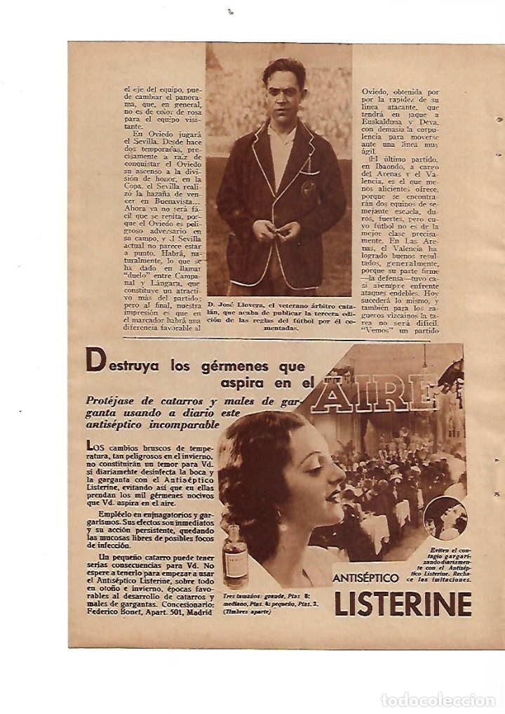 Sammelleidenschaft Papier: A&Ntilde;O 1934 RECORTE PRENSA DEPORTES FUTBOL ARBITRO JOSE LLOVERA REGLAS DEL FUTBOL
