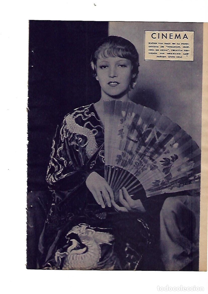 Colecionismo: A&Ntilde;O 1934 RECORTE PRENSA CINE FOTOGRAFIA ACTRIZ ARTISTA KATHE VON NAGY PELICULA TURANDOT