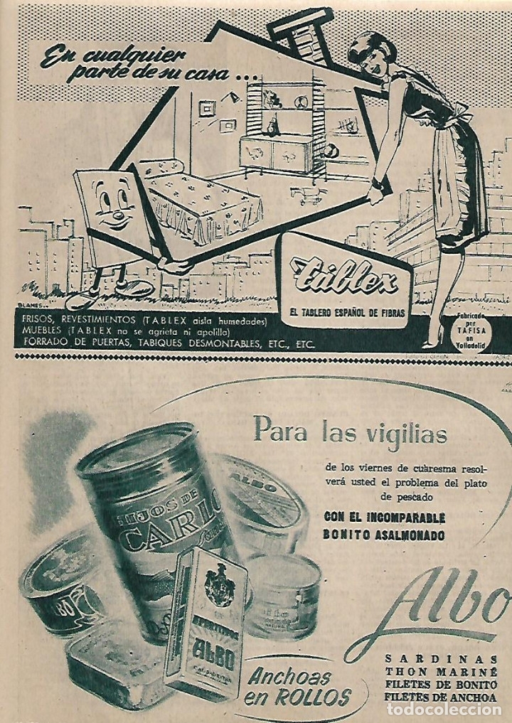 Sammelleidenschaft Papier: A&Ntilde;O 1955 RECORTE PRENSA PUBLICIDAD CONSERVAS DE PESCADO ALBO ANCHOAS BONITO SARDINAS