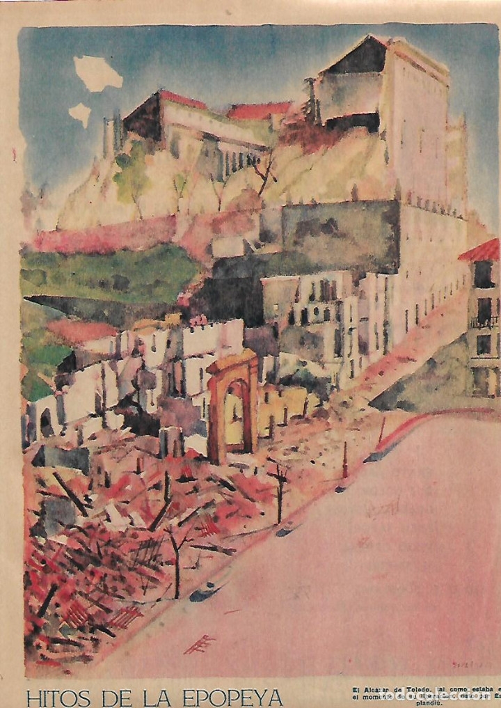 Coleccionismo: A&Ntilde;O 1956 RECORTE PRENSA PINTURA DIBUJO ALCAZAR DE TOLEDO POR ESPLANDIU LIBERACION GUERRA CIVIL